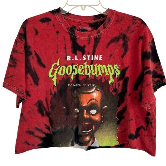 R.L. Stine Goosebumps Cropped Tie Dye T Shirt L Night of The Living Dummy Horror - Picture 1 of 6